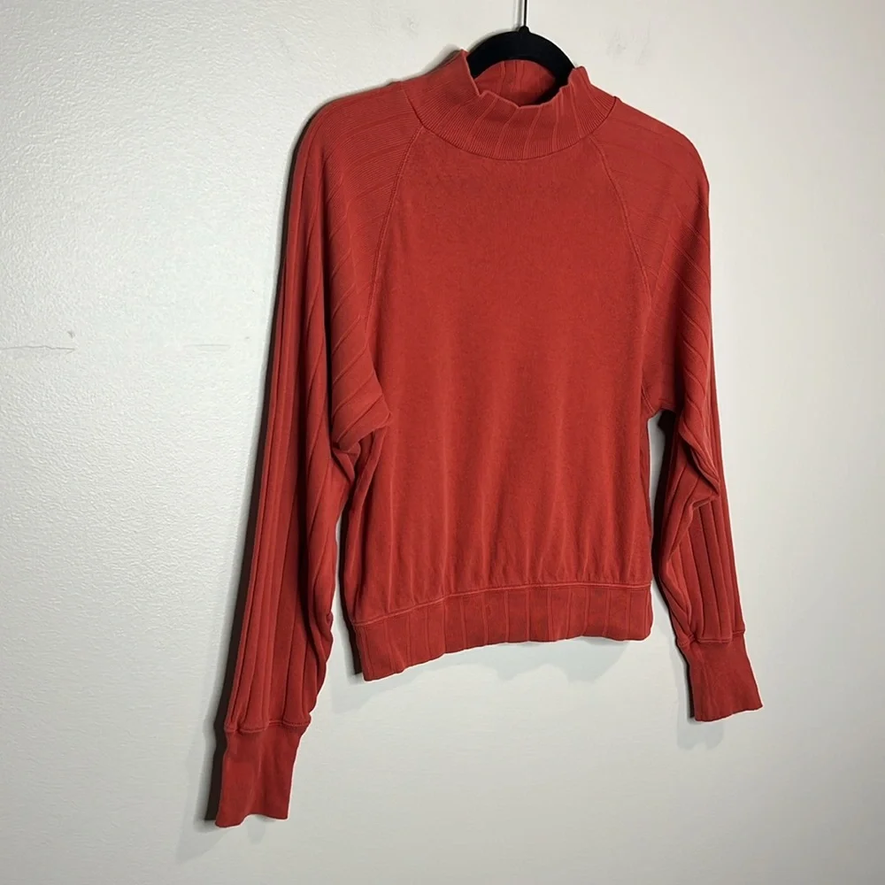 Free People Beach 100% Cotton Ribbed Sleeve mock turtleneck top